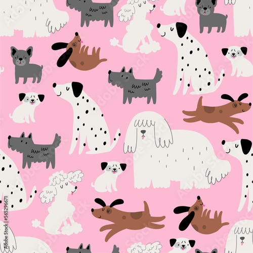 Vector seamless pattern with cute Cartoon Dogs. Vector pets