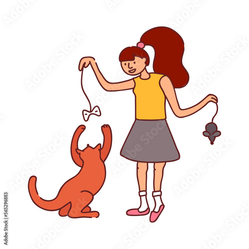 Girl Playing Cat Composition