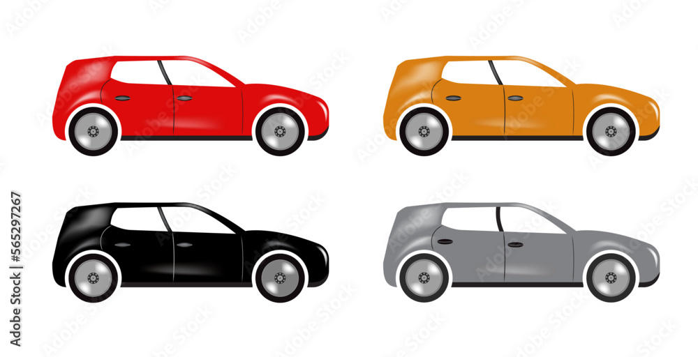 Car set, automobile collection, red yellow, black and white car 
