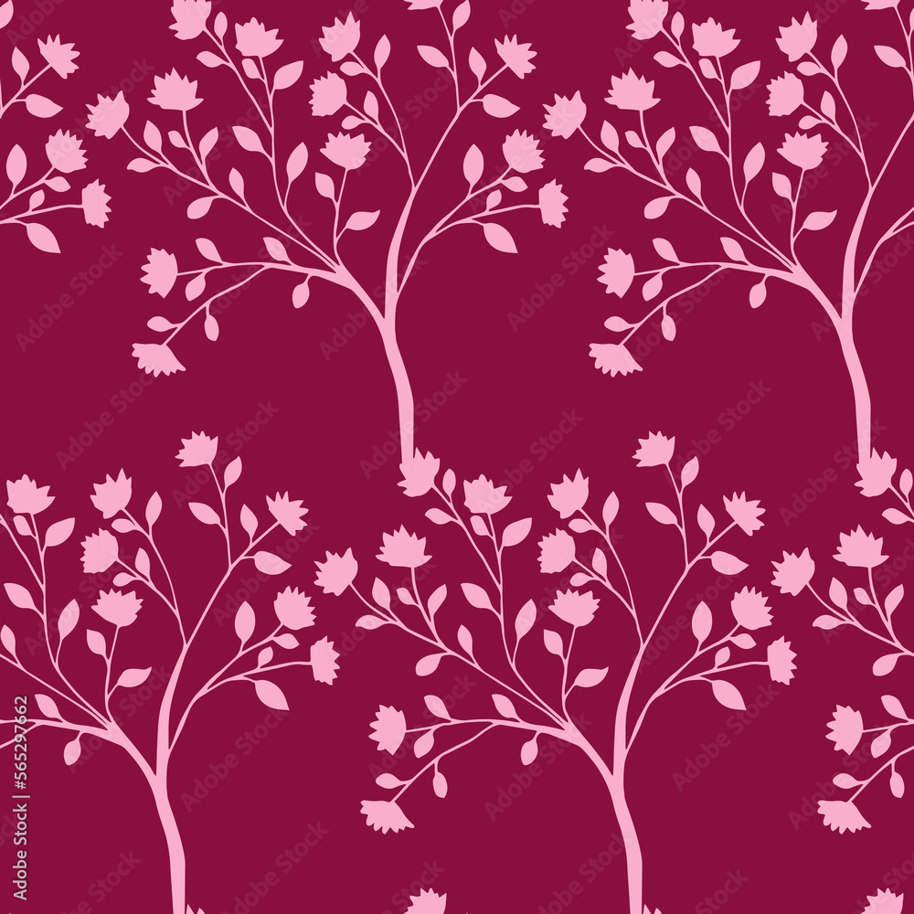 Obraz premium Illustration of a pattern of pink trees. Vector pattern.