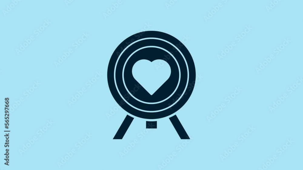 Blue Heart in the center of darts target aim icon isolated on blue background. Valentines day. 4K Video motion graphic animation Blue Heart in the center of darts target aim icon isolated on blue background. Valentines day. 4K Video motion graphic animation
