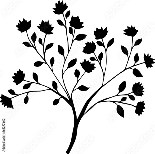 Blooming bush silhouette. Vector illustration. A beautiful plant.