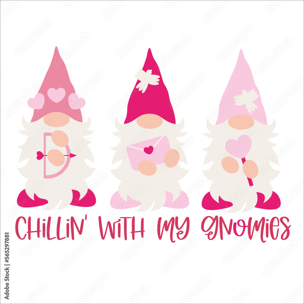 Sweet Valentine Gnome in pink with flowers collection, Valentine cartoon flat vector, valentine clipart set. Vector illustration Sweet Valentine Gnome in pink with flowers collection, Valentine cartoon flat vector, valentine clipart set. Vector illustration