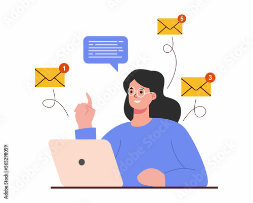  Newsletters. Internet marketer using a laptop, Email marketing concept.