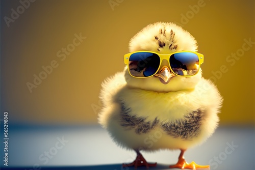 Cute Baby Chick Waring Sunglasses Generative AI