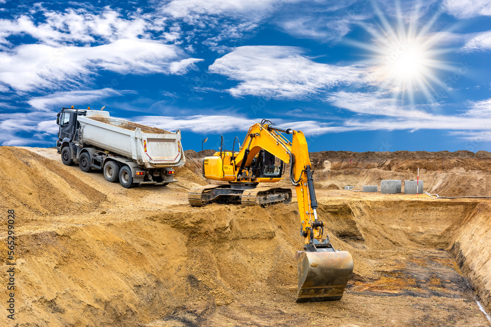 Obraz premium excavator is working and digging at construction site