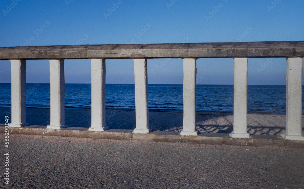Concrete fence coast of Sousse Tunesia. Beach. 1989