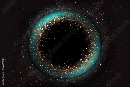 beautiful abstract effect, circle frame sparkle teal light in black background