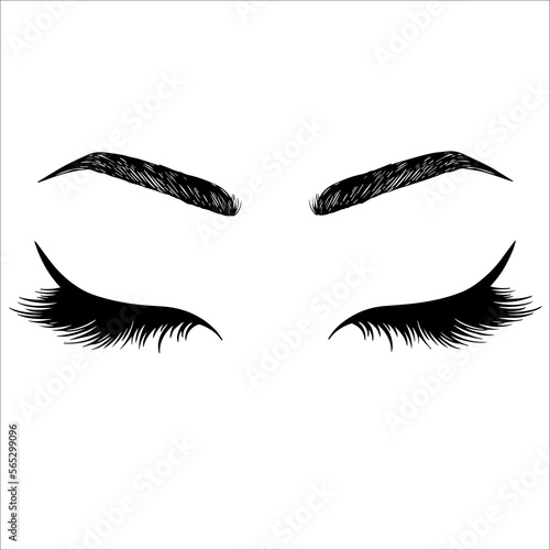 Illustration with female eyes, eyelashes and eyebrows. Realistic sexy makeup. Tattoo design. Logo for eyebrow bar or eyelash salon. Vector illustration