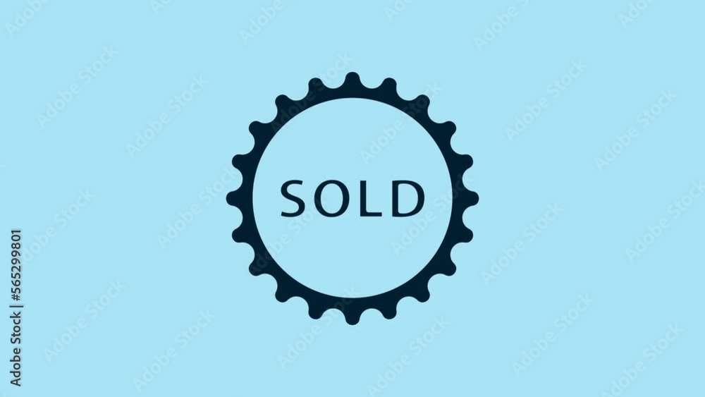 Blue Sold label icon isolated on blue background. 4K Video motion graphic animation Blue Sold label icon isolated on blue background. 4K Video motion graphic animation