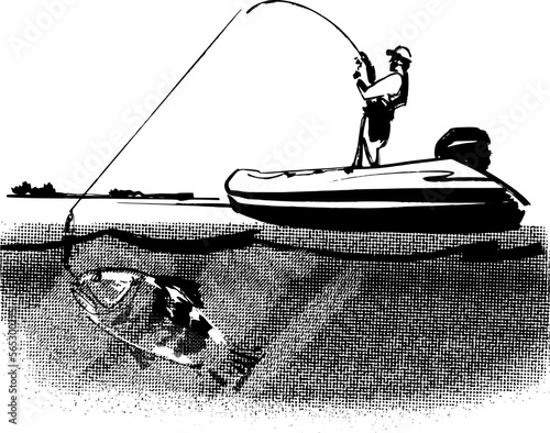 vector sketch of the fishing in the water