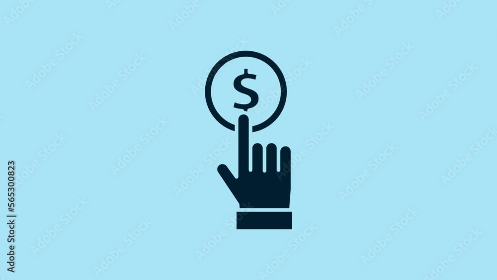 Blue Hand holding coin icon isolated on blue background. Dollar or USD symbol. Cash Banking currency sign. 4K Video motion graphic animation Blue Hand holding coin icon isolated on blue background. Dollar or USD symbol. Cash Banking currency sign. 4K Video motion graphic animation