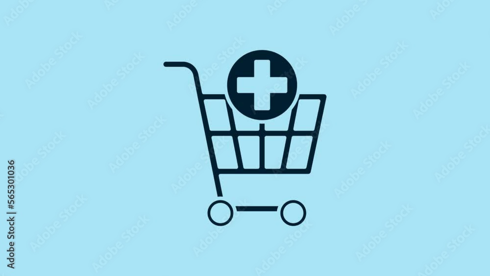 Blue Add to Shopping cart icon isolated on blue background. Online buying concept. Delivery service sign. Supermarket basket symbol. 4K Video motion graphic animation Blue Add to Shopping cart icon isolated on blue background. Online buying concept. Delivery service sign. Supermarket basket symbol. 4K Video motion graphic animation