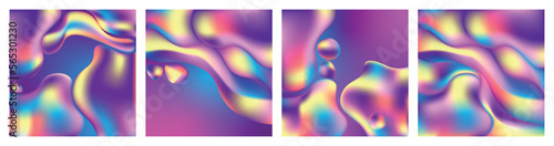 Abstract colorful blobs. Iridescent gradient. Fluid bubbles set. Vector illustration
