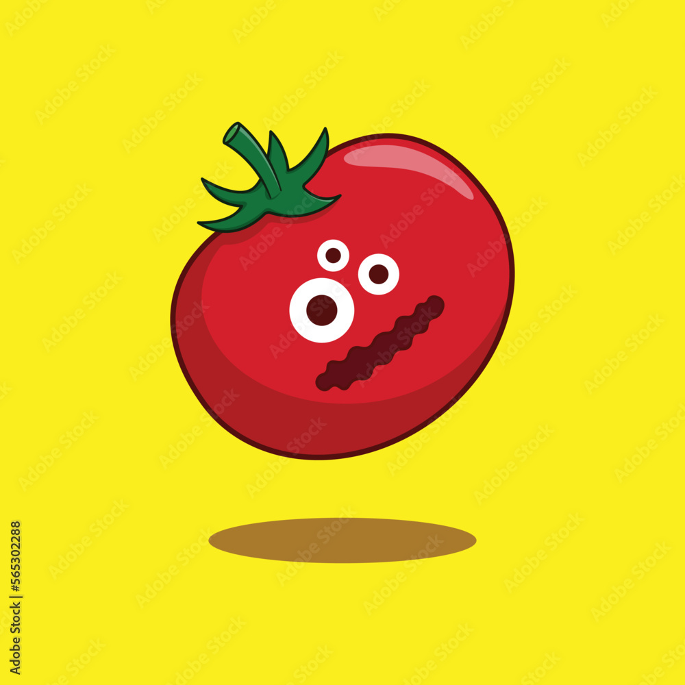 Obraz premium tomato monster vegetable cute vector animation icon
