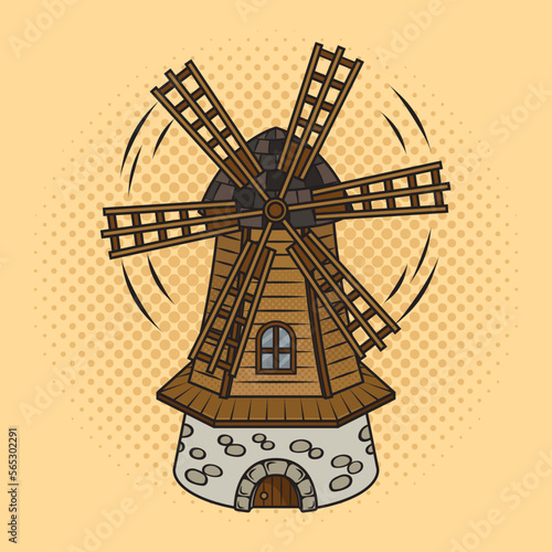 windmill pinup pop art retro vector illustration. Comic book style imitation.