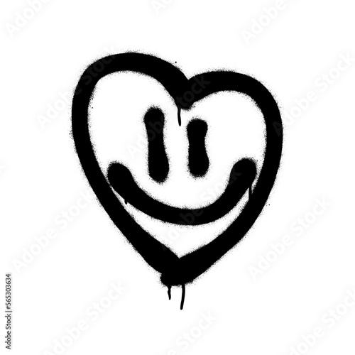 Spray graffiti happy heart emoji over white.