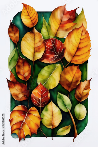 Background of beautiful painted autumn leaves. Generative AI
