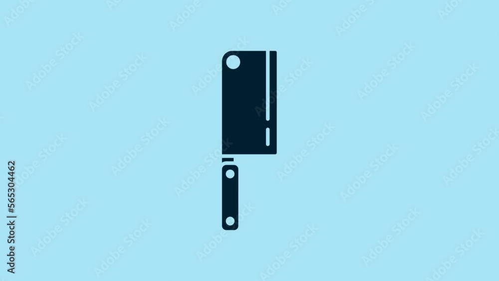 Blue Meat chopper icon isolated on blue background. Kitchen knife for meat. Butcher knife. 4K Video motion graphic animation Blue Meat chopper icon isolated on blue background. Kitchen knife for meat. Butcher knife. 4K Video motion graphic animation
