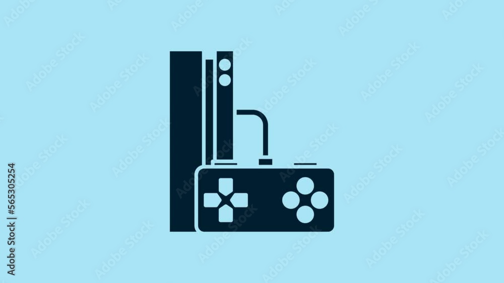 Blue Video game console with joystick icon isolated on blue background. 4K Video motion graphic animation Blue Video game console with joystick icon isolated on blue background. 4K Video motion graphic animation