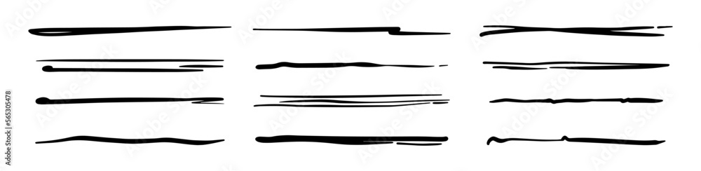 Abstract lines ink brush collection bundle elements. Black marker vector illustration.