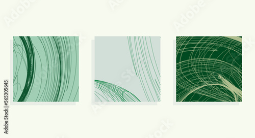  square wavy green lines background set