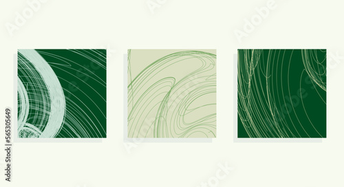  square wavy green lines background set