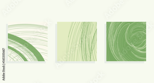  square wavy green lines background set