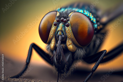 A closeup of a house fly. Generative Ai. © Gassenee