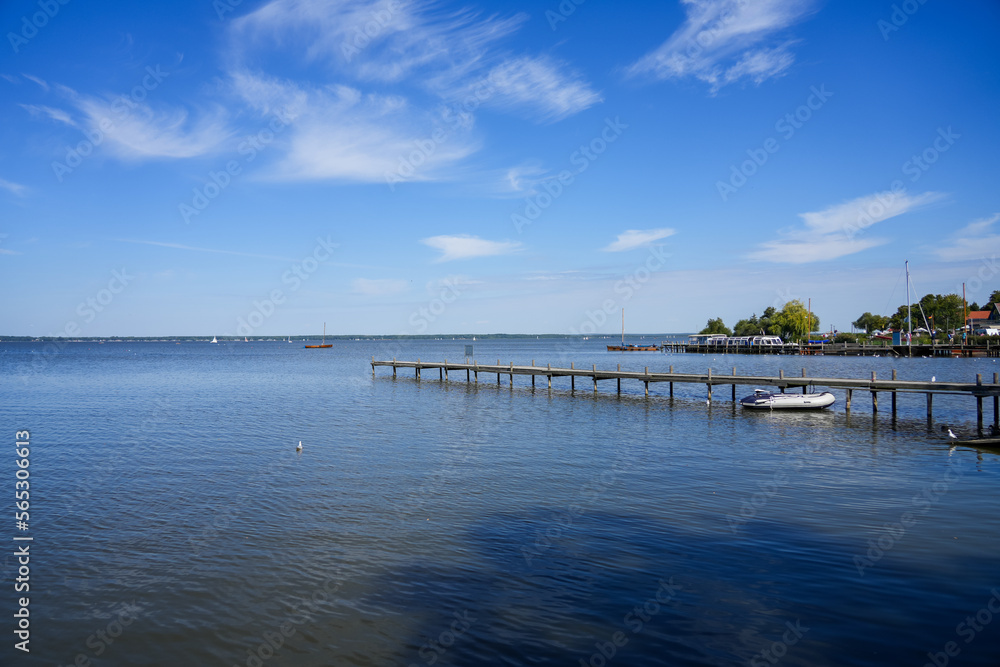 View of the Steinhuder Meer near Hanover in Lower Saxony. Landscape at the lake with the surrounding nature.
