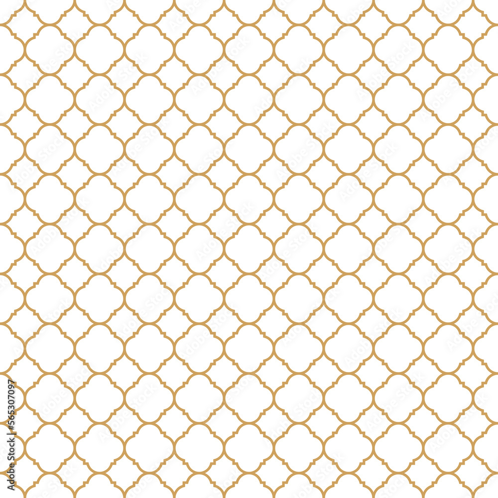 Naklejka premium Islamic ,moroccan, ornamental seamless pattern with beige gold oriental grid line isolated on transparent background , cut out, png, illustration
