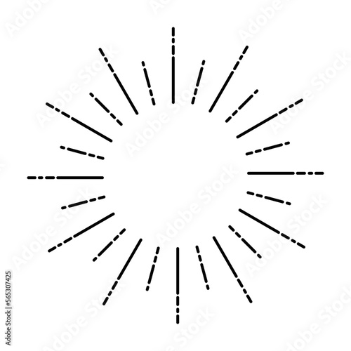 Rays of the sun. Black fireworks. Radial sunset beam. Vintage sun rays. Logo or lettering design element. Vector 