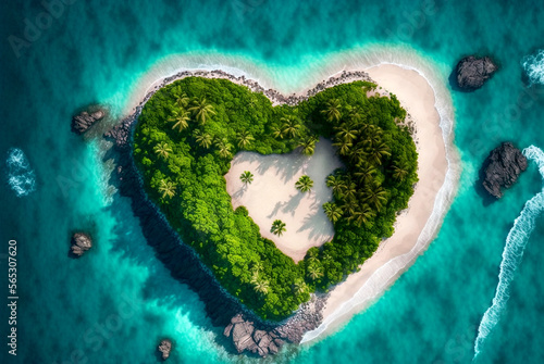 Tropical Island Heart shape with sand beacht an turquoise water photo