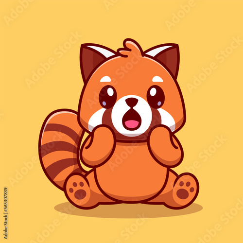 Cute Red Panda Surprised Cartoon Vector Icon Illustration. 
Animal Nature Icon Concept Isolated Premium Vector. Flat 
Cartoon Style