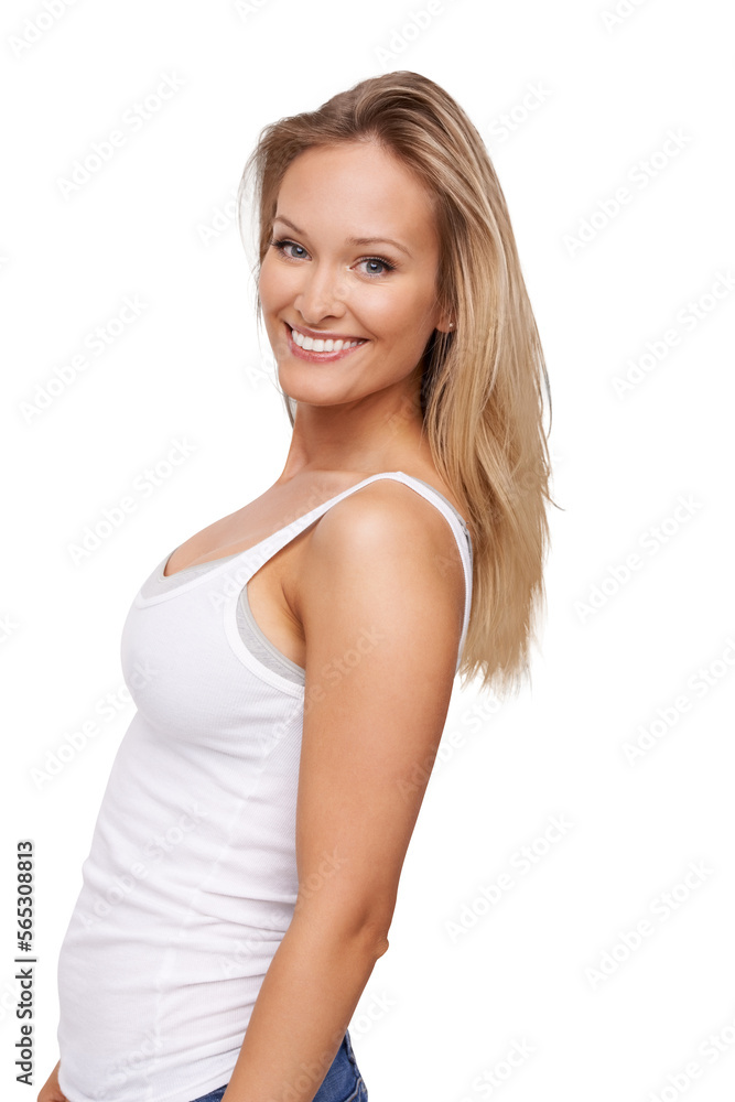 Portrait of a beautiful young blonde woman posing looking at the camera Isolated on a PNG background. Portrait of a beautiful young blonde woman posing looking at the camera Isolated on a PNG background.
