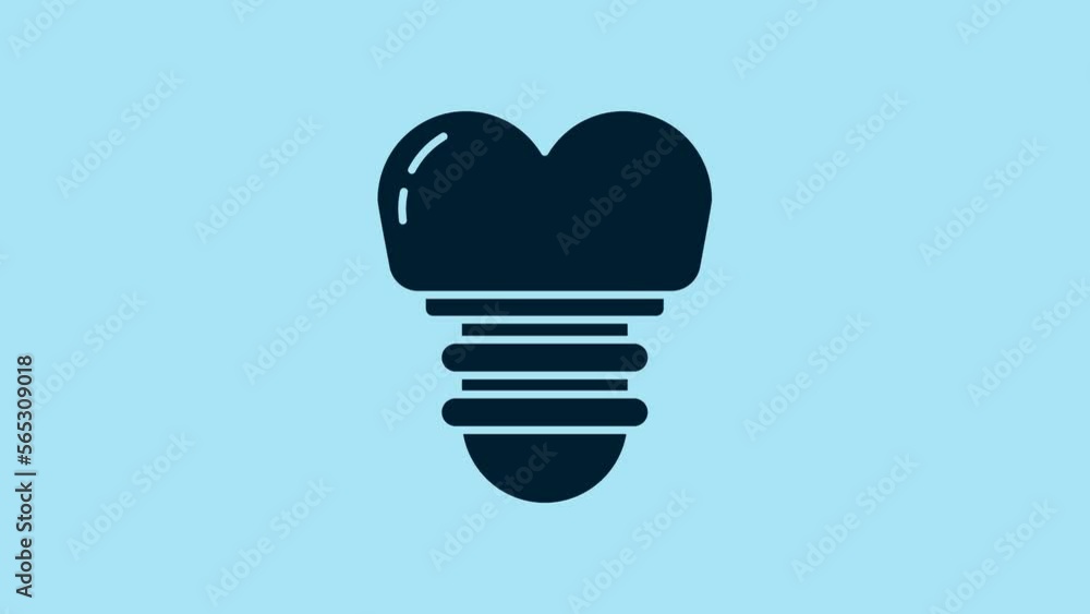 Blue Dental implant icon isolated on blue background. 4K Video motion graphic animation