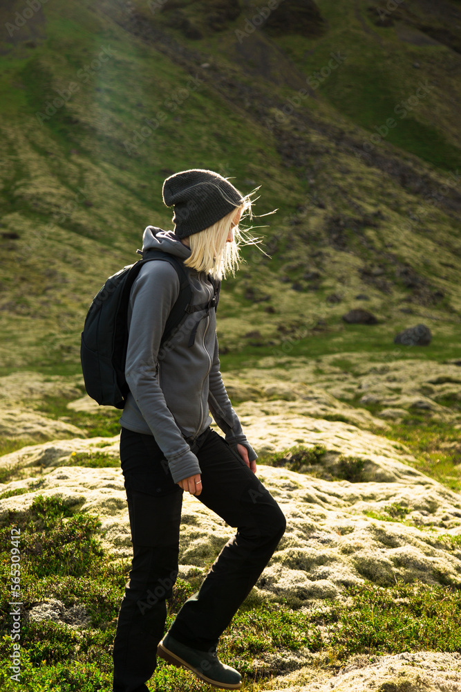 Portrait of teenage girl hiking in valley in Oraefi District, Iceland Portrait of teenage girl hiking in valley in Oraefi District, Iceland