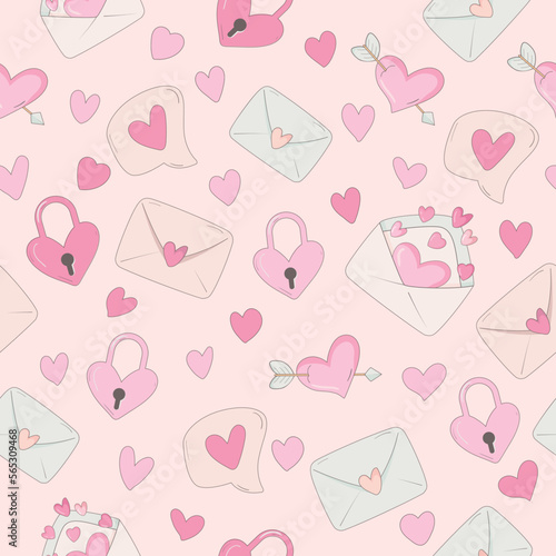 Seamless vector pattern on a light pink background. For a declaration of love or Valentine's Day. 