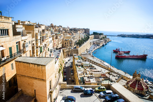 Historic district of Valletta towards port and Mediterranean, Malta photo
