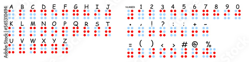 Braille alphabet flat illustration for any purposes. Braille abc with letters, numbers and punctuation.