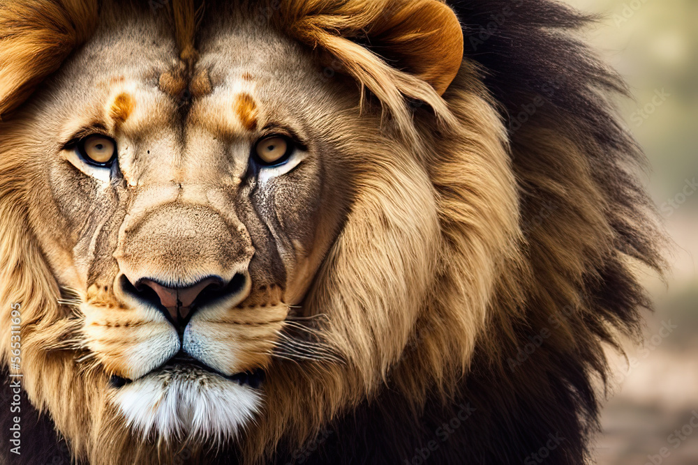 African male lion headshot looking into camera African male lion headshot looking into camera