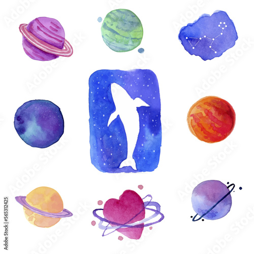 Planetas set estelar acuarela 