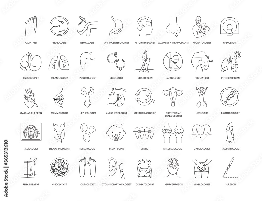 Professions in medicine a set of linear icons in vector includes. Professions in medicine a set of linear icons in vector includes.