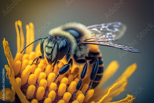 A close up of a bee on a flower. Generative AI. 