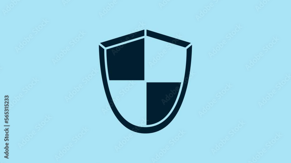 Blue Shield icon isolated on blue background. Guard sign. Security, safety, protection, privacy concept. 4K Video motion graphic animation
