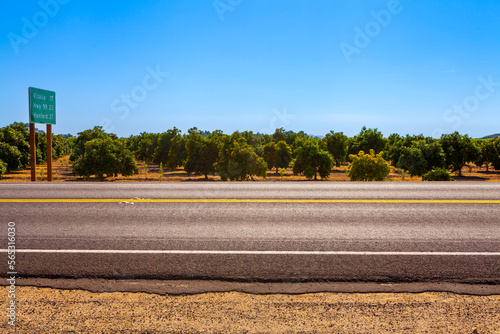 Country road in California with blue sky