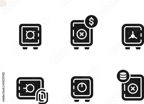 Safe vault vector set. Bank vault door, safe box glyph icon