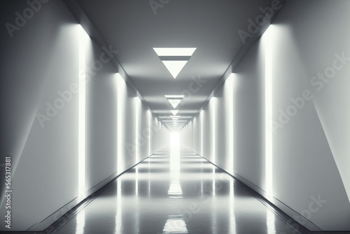Empty Long Light Corridor - Futuristic Sci-Fi Triangle Tunnel