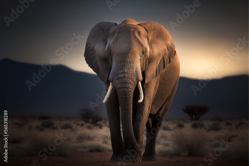 Elephant at sunset, generative AI