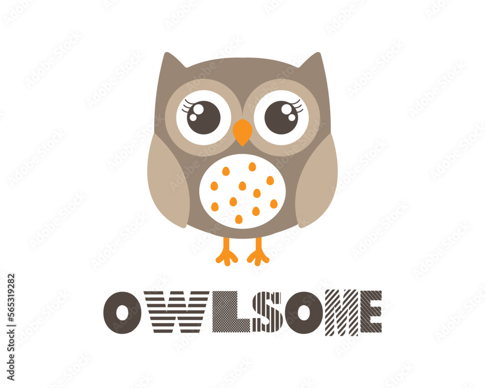 Cute cartoon owl design for fashion, poster and card prints Stock
